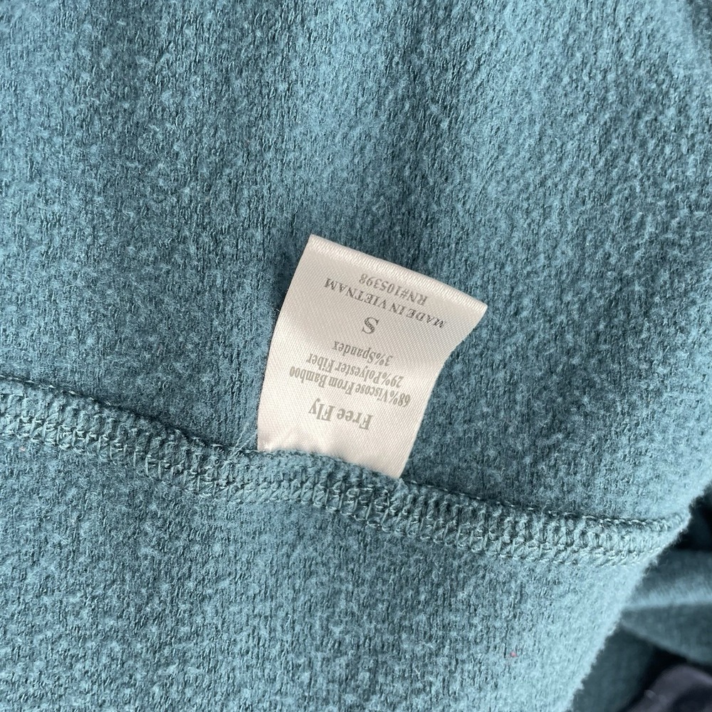 Free Fly Hoodie Mens Small S Bamboo Thermal Fleece Full Zip Pocket Teal Blue - Picture 11 of 12